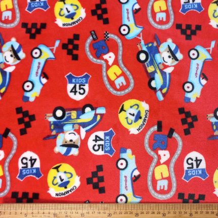 Printed Mongolian Fleece Racing Cars