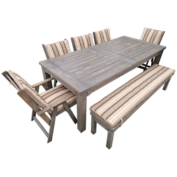 Pine 8 Seater with No Cushions (Bench, 5 Chairs) - Image 2