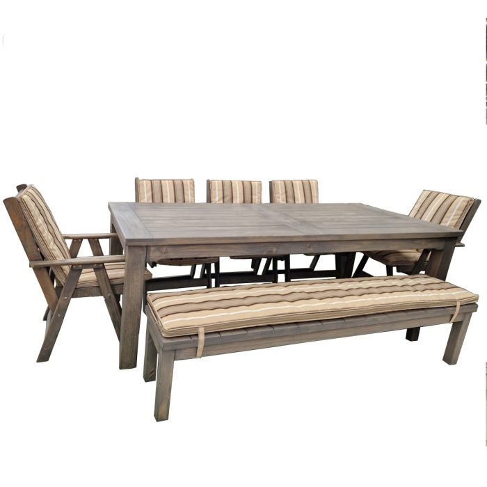 Pine 8 Seater with No Cushions (Bench, 5 Chairs) - Image 4