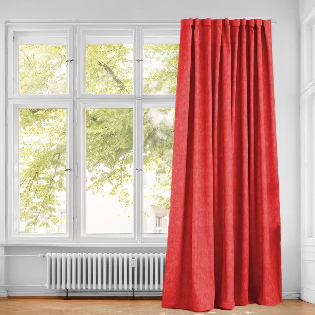 Ready Made Taped Curtain 230x218cm  Red - Image 1