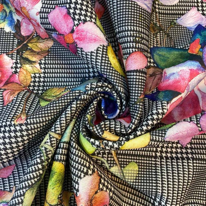 Scuba Printed Fabric Floral-Black-Striped-8 150cm - Image 3