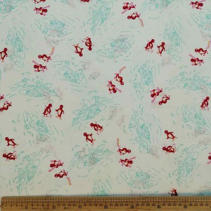 100% Cotton Ptd-48 Skiing Penguins