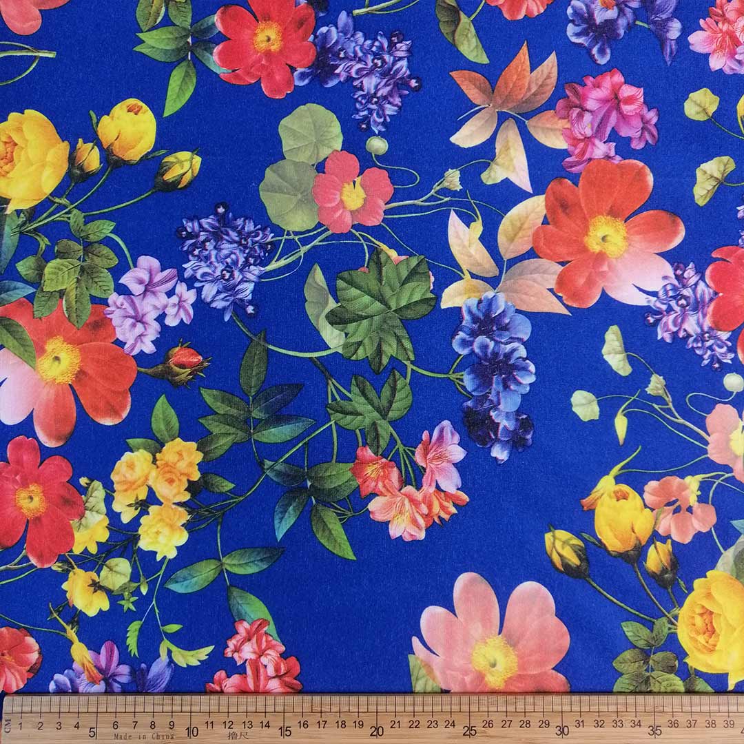Ponti Roma Printed Fabric (FloralBlue-2)