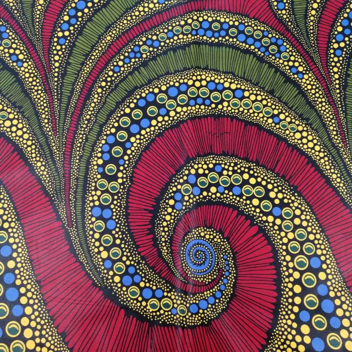 Wax Printed Piece Bubbles Blue&Mustard: 480cmx112cm - Image 2