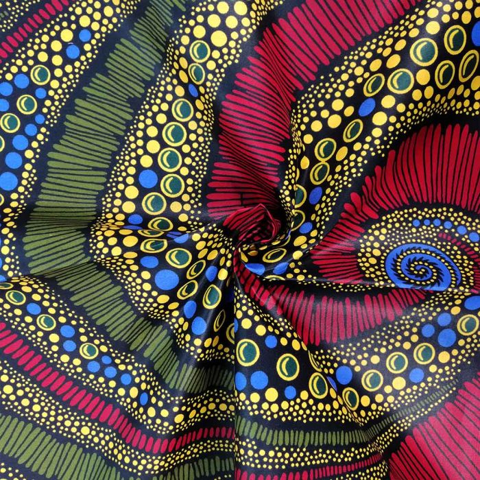 Wax Printed Piece Bubbles Blue&Mustard: 480cmx112cm - Image 3