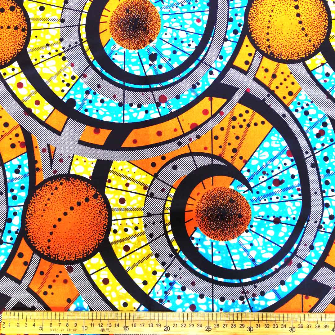 Wax Printed Piece Speres Orange&Blue&Mustard 112x480cm