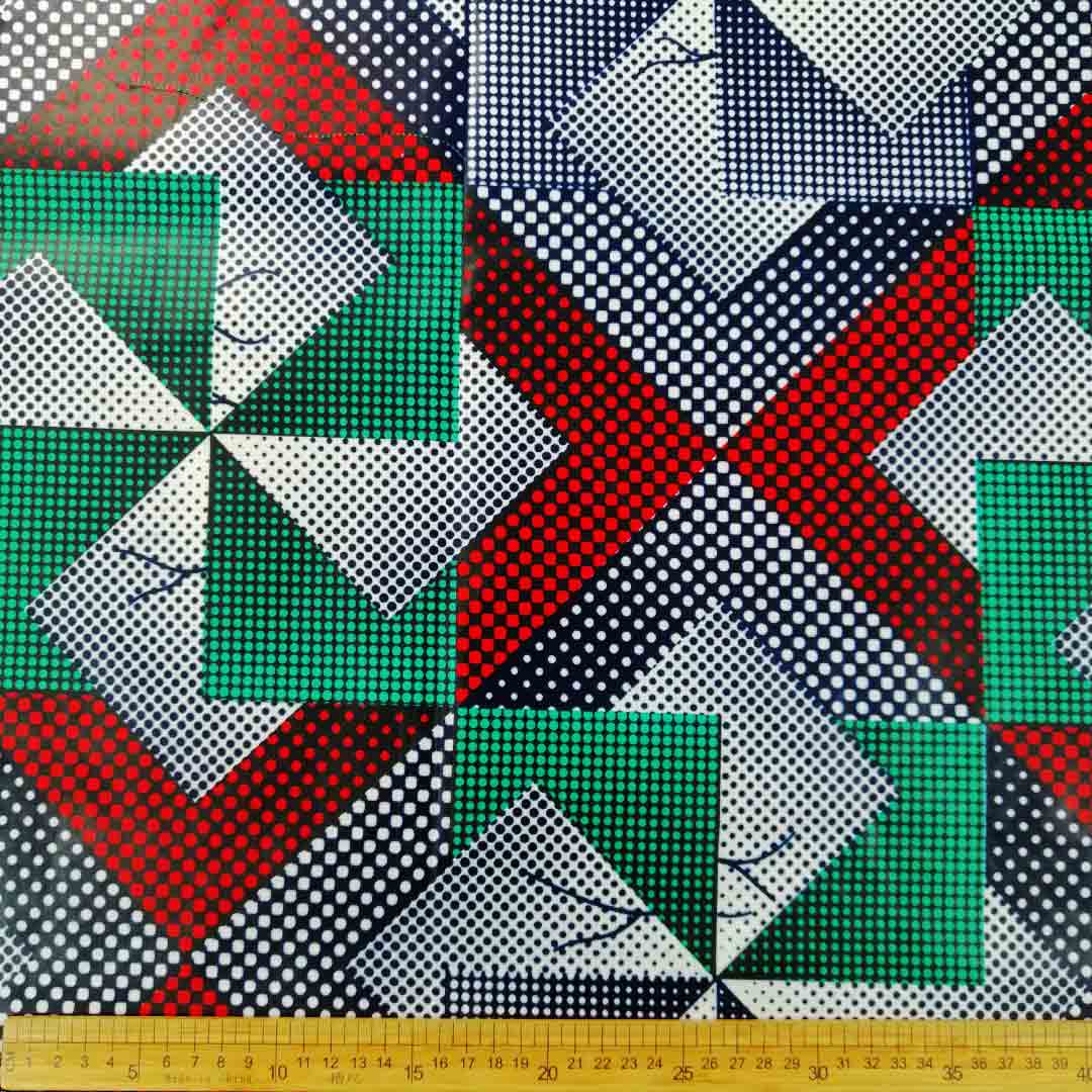 Wax Printed Piece Geometric Red&Teal 112x480cm