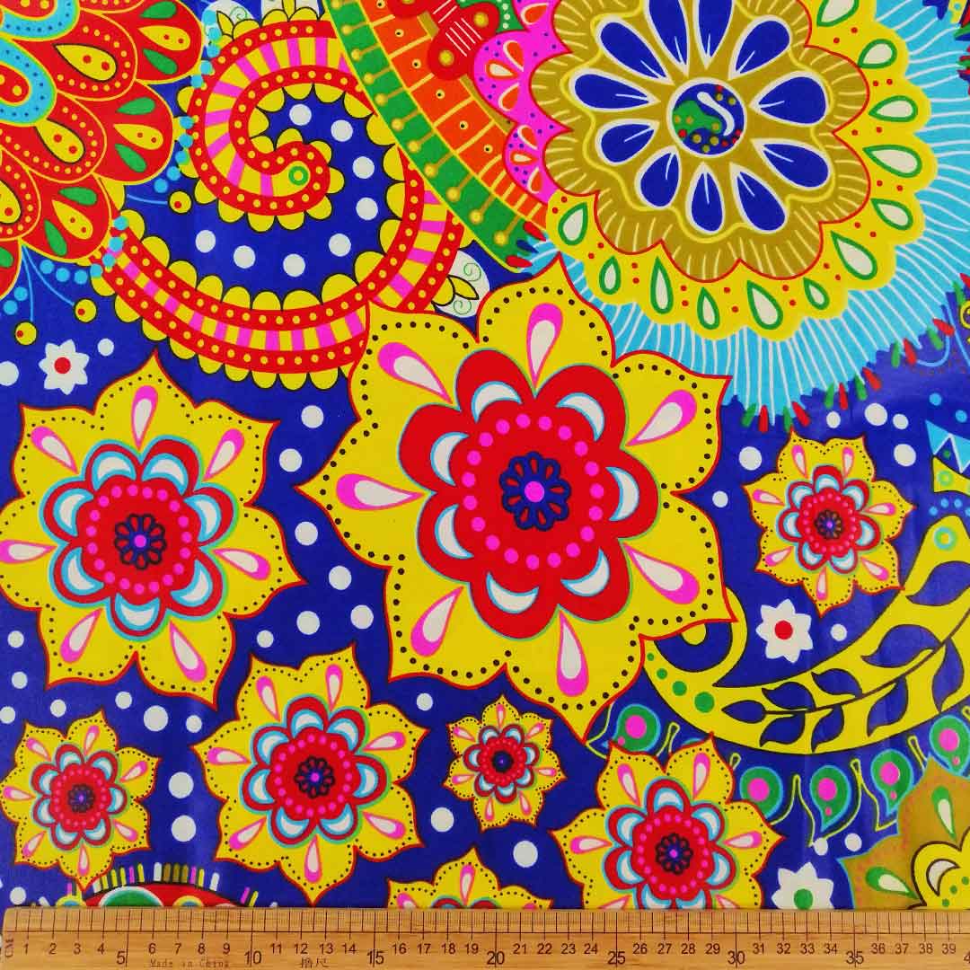 Wax Printed Piece Floral Red&Yellow&Blue 112x480cm