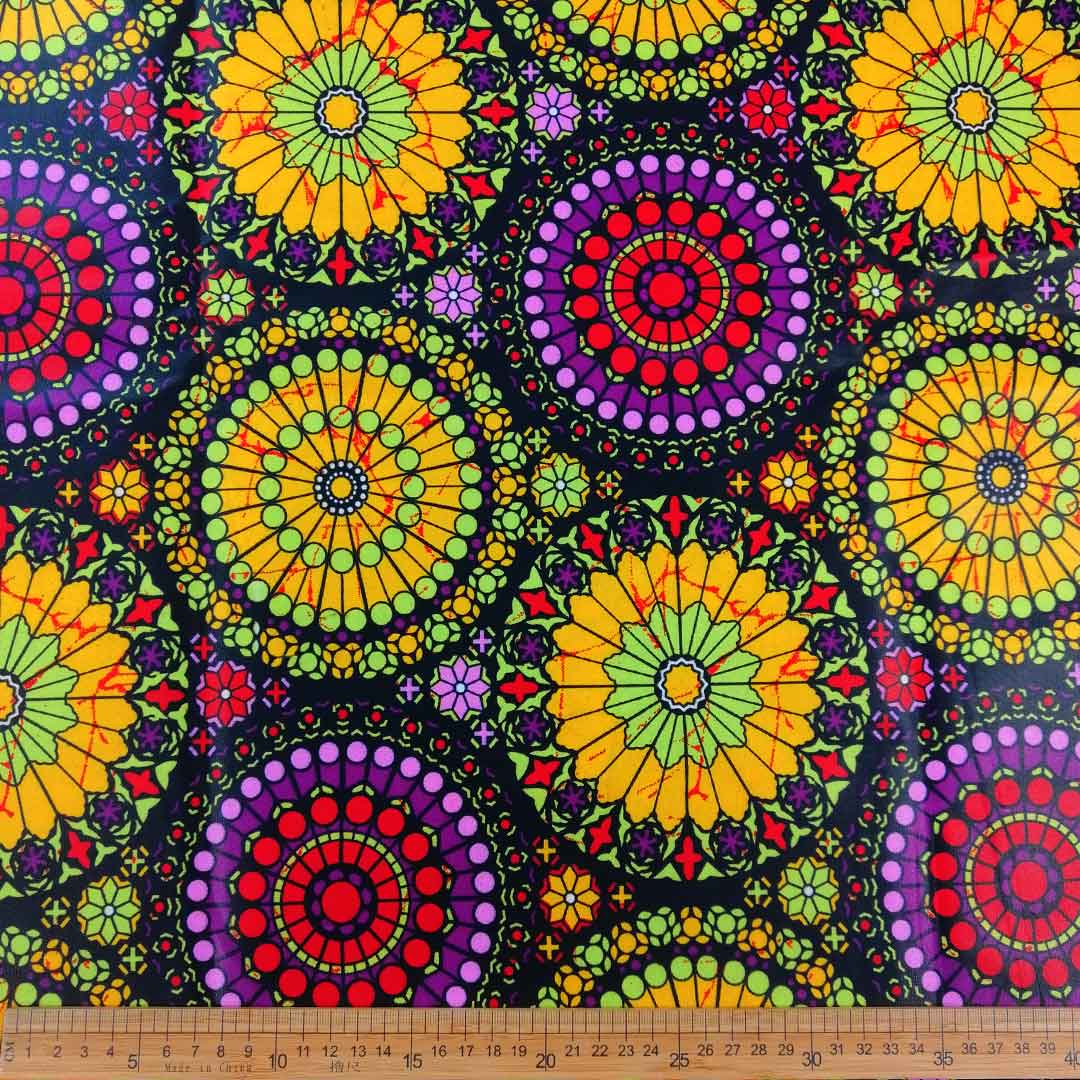 Wax Printed Piece Circle Yellow&Purple 112x480cm
