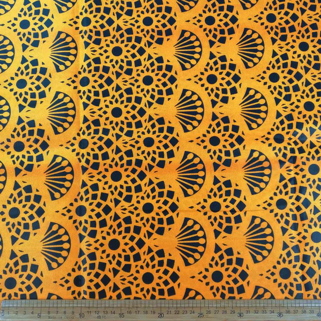Wax Printed Piece Floral Yellow&Black 112x480cm