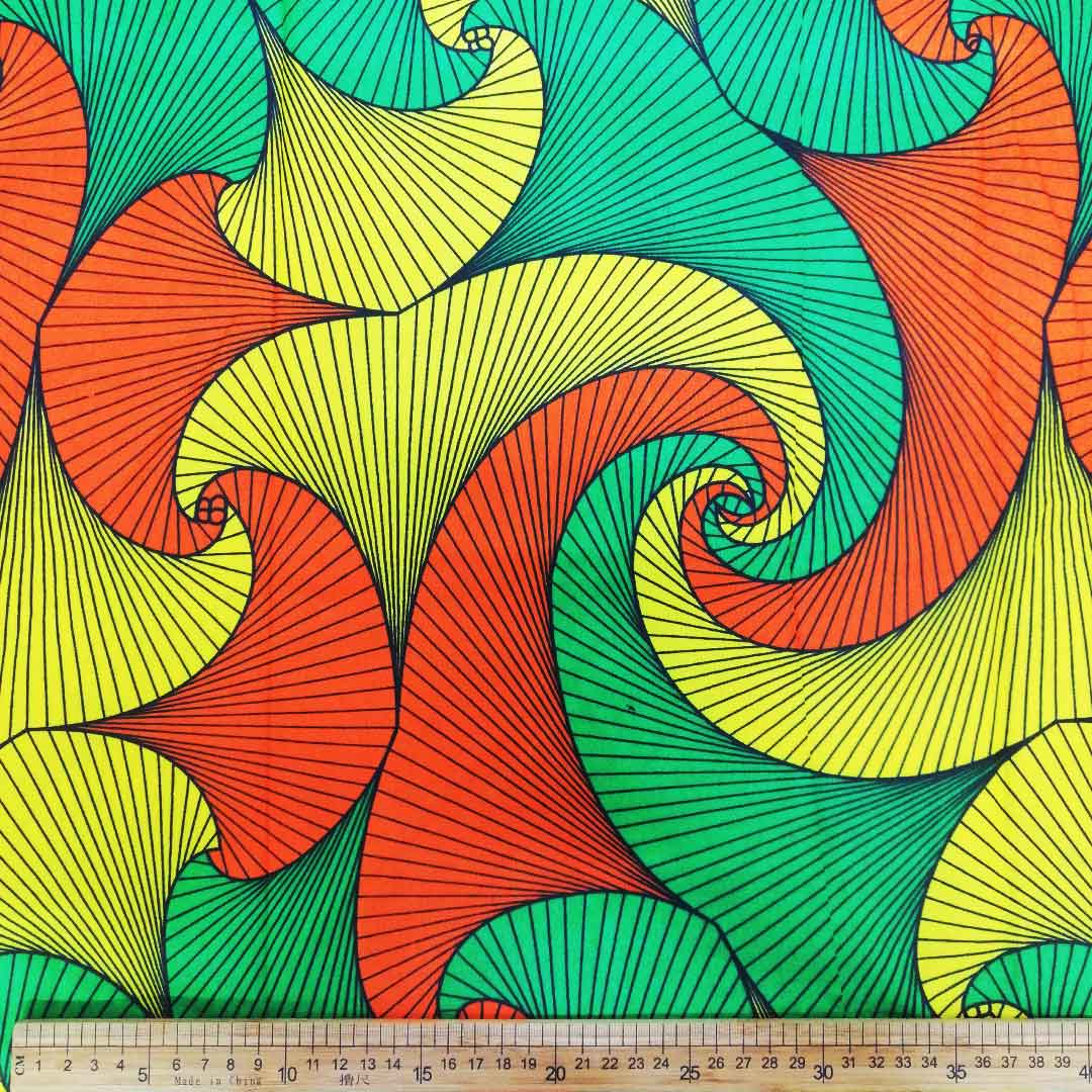 Wax Printed Piece Fans (Yellow&Orange&Green) 112x480cm