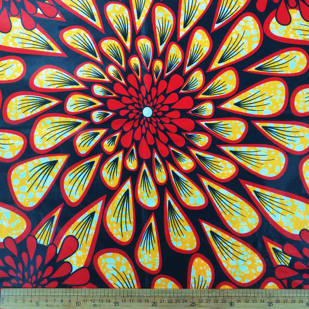 Wax Printed Piece Floral Fire Red&Yellow 112x480cm