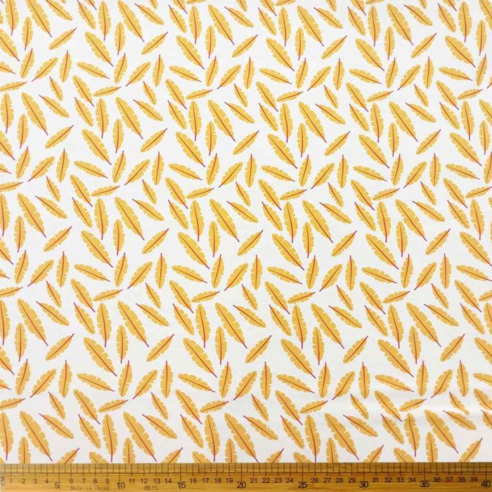 BuLGari Mustard Feathers 150cm (21)- fabric with a feather pattern in mustard, ideal for high-end fashion and home decor projects.
