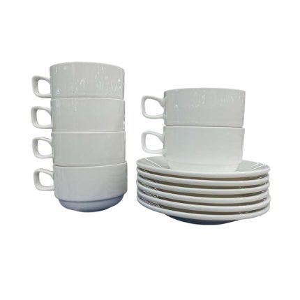 White Cup & Saucer 12pc 220ML set with porcelain finish, available at Metro Lifestyle for elegant tea and coffee service.