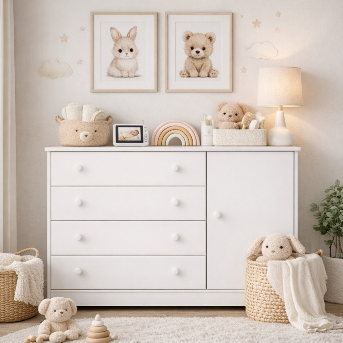 Modern White Drawer Unit with Cabinet Bedroom